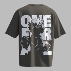 Anime Oversized T-Shirt with One For All Graphic – Unisex Dark Green Streetwear Tee Featuring Bold Anime Print.