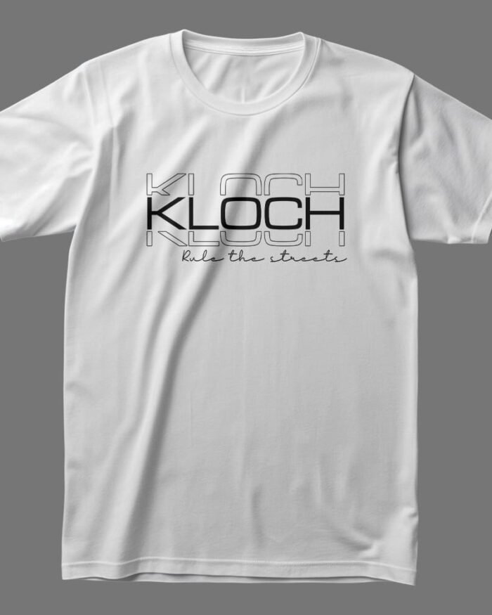 KLOCH Signature Unisex T-Shirt in white featuring bold typography and the tagline "Rule the Streets.