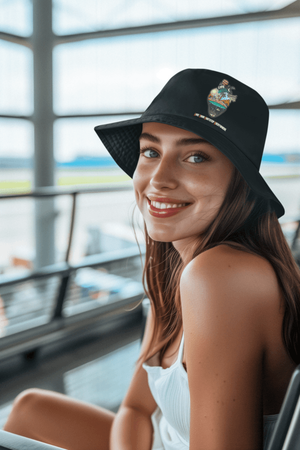 Black Bucket Hat with "Live Your Footsteps" High-Quality Printed Design – Trendy and Stylish