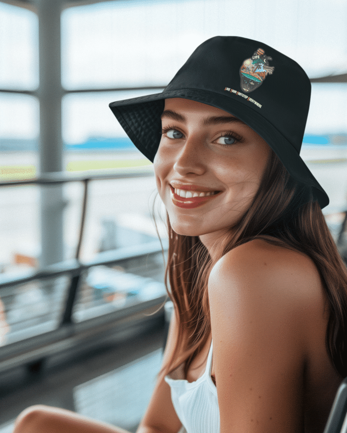 Black Bucket Hat with "Live Your Footsteps" High-Quality Printed Design – Trendy and Stylish