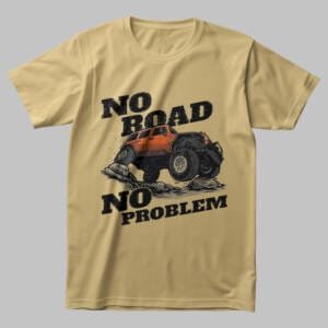 Beige Off-Road T-Shirt with Rugged 4x4 Jeep Design and "No Road No Problem" Text – Adventure & SUV Enthusiast Tee.