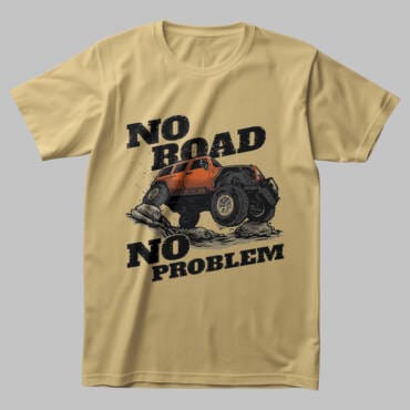 Beige Off-Road T-Shirt with Rugged 4x4 Jeep Design and "No Road No Problem" Text – Adventure & SUV Enthusiast Tee.