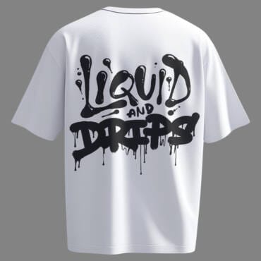 White oversized t-shirt featuring graffiti-inspired typography with a dripping ink effect. A bold and urban streetwear piece for modern fashion lovers.