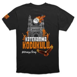 Sunrisers Hyderabad IPL 2025 T-Shirt – Black Cotton Tee with 'Ham Hyderabadi' Front Print & 'Kateramma Kodukulu' Charminar Back Design for SRH Fans