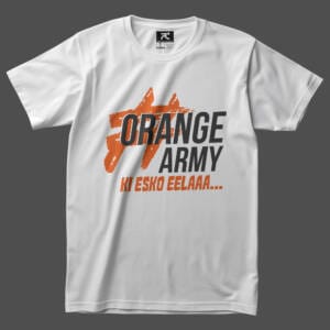 Sunrisers Hyderabad IPL 2025 Fan T-Shirt – White Cotton Tee with 'Orange Army Ki Esko Eelaaa' Bold Front Print for SRH Fans