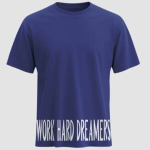 Royal blue unisex t-shirt with “WORK HARD DREAMERS” typography along the hemline – Kloch.in regular fit tee