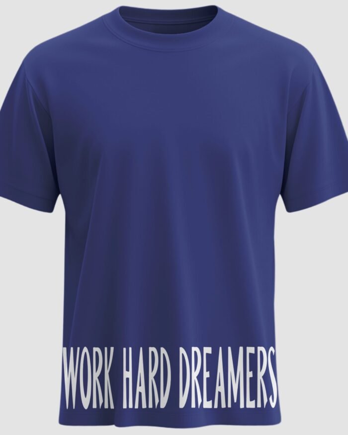Royal blue unisex t-shirt with “WORK HARD DREAMERS” typography along the hemline – Kloch.in regular fit tee
