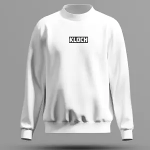 Front View of White Unisex Sweatshirt with KLOCH Logo – Minimal Streetwear