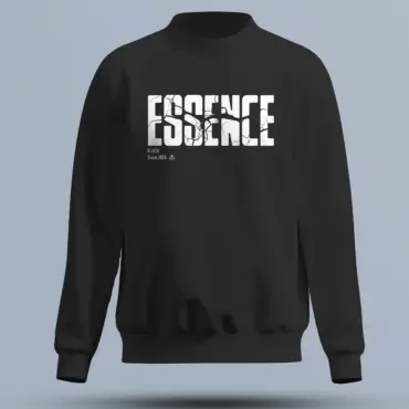 Black Unisex Sweatshirt with White ESSENCE Cracked Typography – Kloch Streetwear 2024