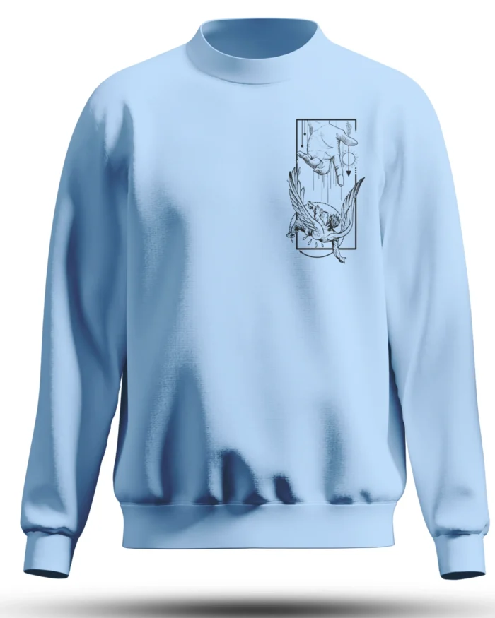 Baby Blue Unisex Sweatshirt with Angel & Divine Hand Line Art – Kloch Streetwear India