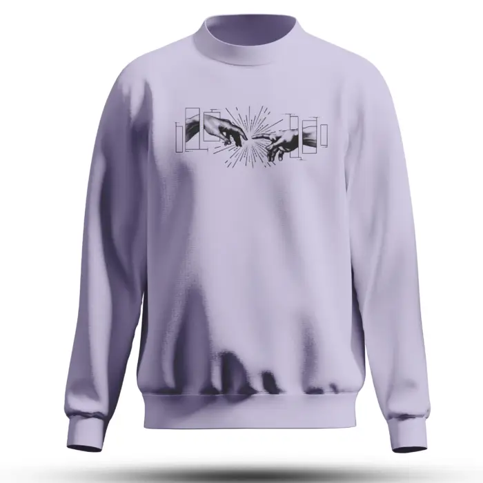 Lavender Cotton Sweatshirt Featuring Digital Abstract Hands Art – Kloch Unisex Streetwear