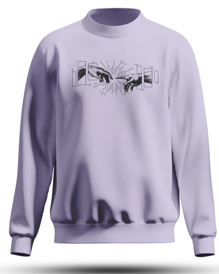 Lavender Cotton Sweatshirt Featuring Digital Abstract Hands Art – Kloch Unisex Streetwear