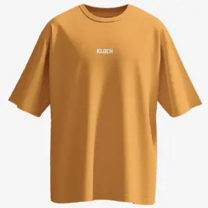 Mustard yellow oversized t-shirt with minimalist white KLOCH logo – front view