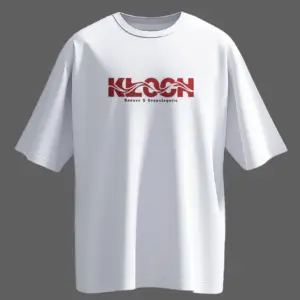 White oversized unisex t-shirt with red “Kloch – Badass & Unapologetic” logo print