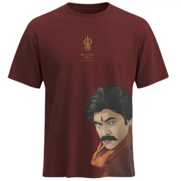 Maroon Battle For Dharma T-Shirt – Official Hari Hara VeeraMallu Merchandise with Pawan Kalyan Vector Artwork by Kloch