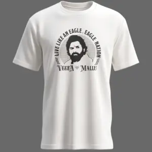 White Veera Mallu Eagle Nation T-Shirt – Official Hari Hara VeeraMallu Merchandise Featuring Pawan Kalyan by Kloch