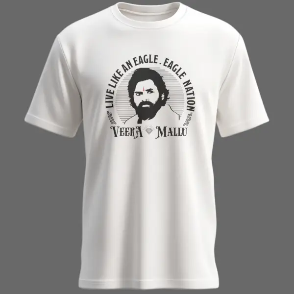 White Veera Mallu Eagle Nation T-Shirt – Official Hari Hara VeeraMallu Merchandise Featuring Pawan Kalyan by Kloch