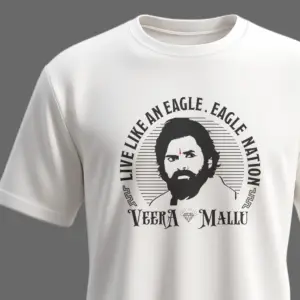 White Veera Mallu Eagle Nation T-Shirt – Official Hari Hara VeeraMallu Merchandise Featuring Pawan Kalyan by Kloch