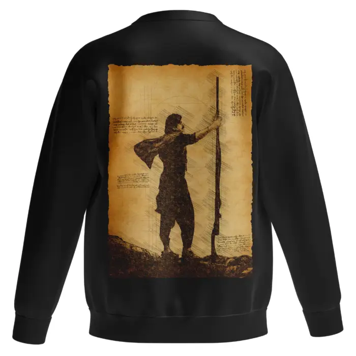 Vintage Scroll Art of Veera Mallu on Black Sweatshirt – Official Hari Hara VeeraMallu Movie Merchandise by Kloch
