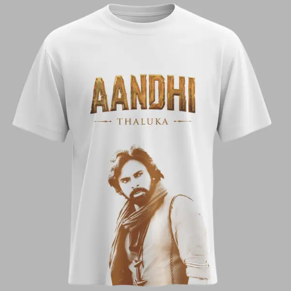 AANDHI THALUKA White T-Shirt – Official Hari Hara VeeraMallu Merchandise Featuring Pawan Kalyan by Kloch