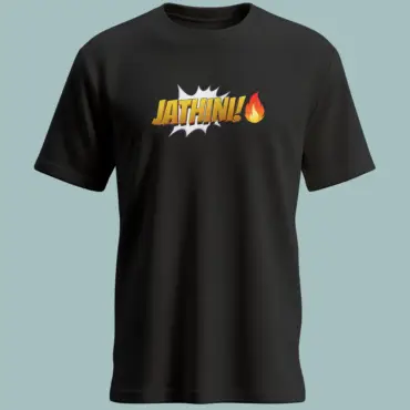 Black T-Shirt with Bold “JATHINI!” Telugu Meme Typography and Fire Emoji – Unisex Regular Fit by Kloch