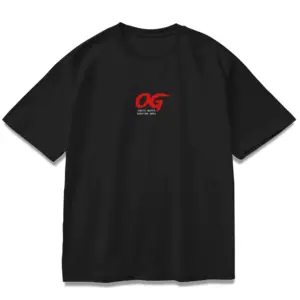 OG Ojas Gambheera Oversized Black T-Shirt with red OG logo and “Death Quota Confirm Anta” text.