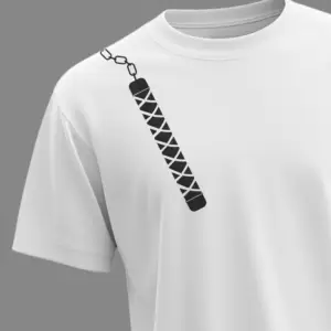 White OG fanwear T-shirt with black nunchaku shoulder print, red Japanese “Firestorm” text on front, and black snake silhouette back design, unisex regular fit, by Kloch.