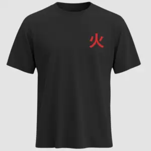 Black OG fanwear T-shirt with red Fire Kanji symbol, unisex regular fit, premium cotton, by Kloch.