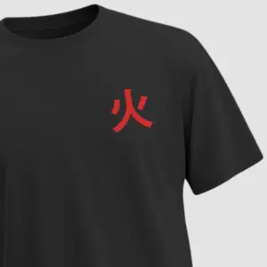 Black OG fanwear T-shirt with red Fire Kanji symbol, unisex regular fit, premium cotton, by Kloch.