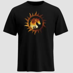 Bahubali Re-Release Edition T-Shirt in black with fiery sun design inspired by the epic movie, unisex regular fit cotton tee by Kloch