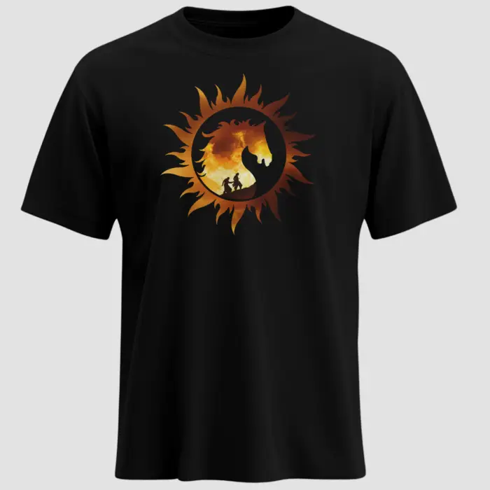Bahubali Re-Release Edition T-Shirt in black with fiery sun design inspired by the epic movie, unisex regular fit cotton tee by Kloch
