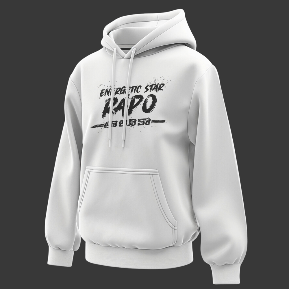 White Andhra King Taluka Unisex Hoodie inspired by Ram Pothineni – Energetic Star RAPO graphic – 300 GSM Cotton