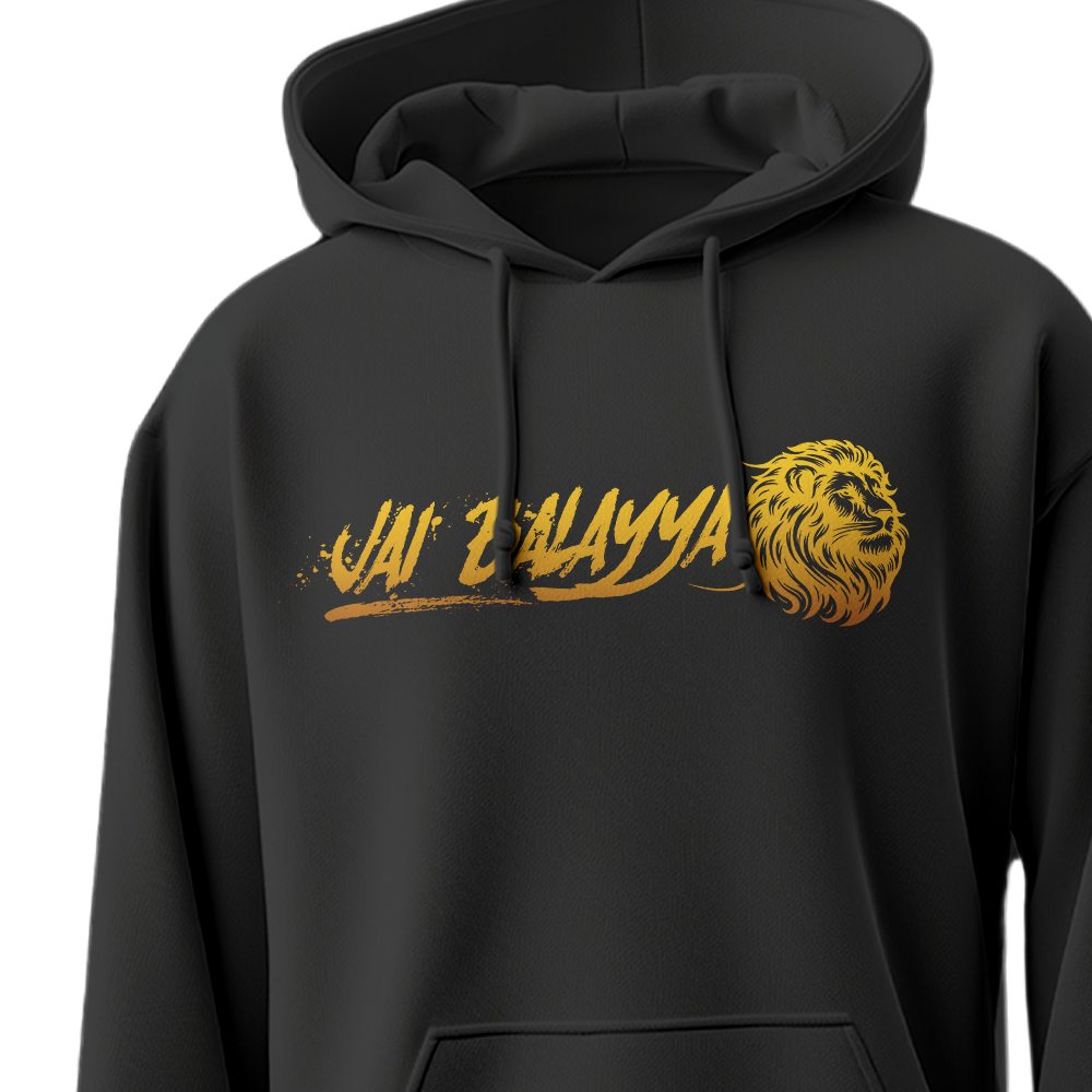 Black Jai Balayya Tribute Hoodie with Golden Lion Design – 300 GSM Unisex Regular Fit