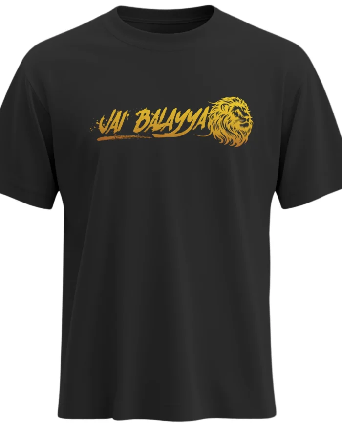 Black Jai Balayya Tribute T-Shirt with Golden Lion Graphic – 100% Cotton Unisex Regular Fit