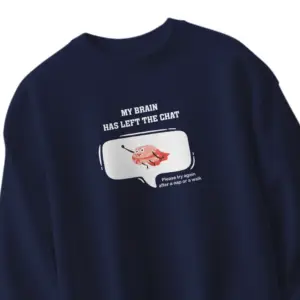 Navy blue unisex cotton sweatshirt with my brain has left the chat graphic 300 gsm streetwear style