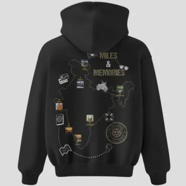 Black customizable travel hoodie with india map and personalized travel locations 300 gsm cotton