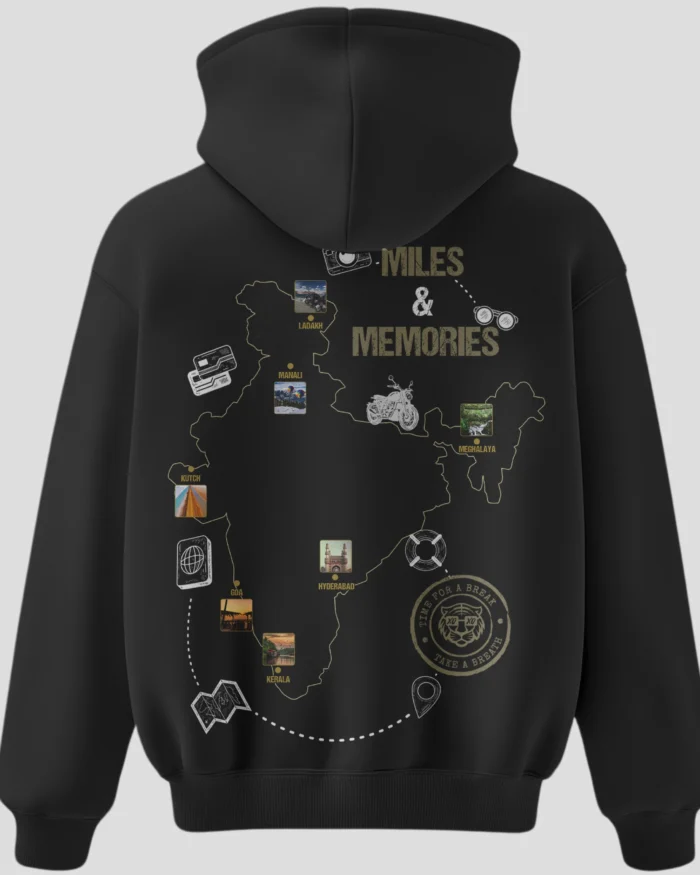 Black customizable travel hoodie with india map and personalized travel locations 300 gsm cotton