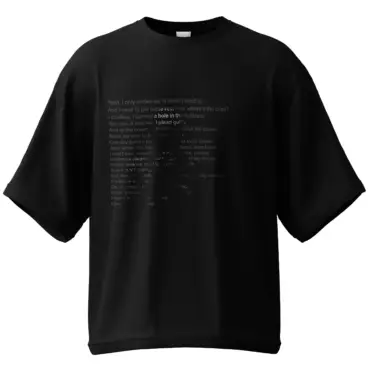 Black Unisex Oversized Tee with Insomnia-inspired tonal lyrics print - KLOCH