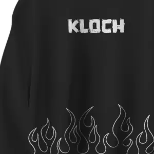 Black unisex cotton sweatshirt with KLOCH logo and flame design 300 gsm streetwear style