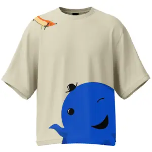 Off-white oversized unisex T-shirt with Oswald and Weenie cartoon graphic - KLOCH