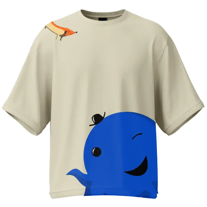 Off-white oversized unisex T-shirt with Oswald and Weenie cartoon graphic - KLOCH