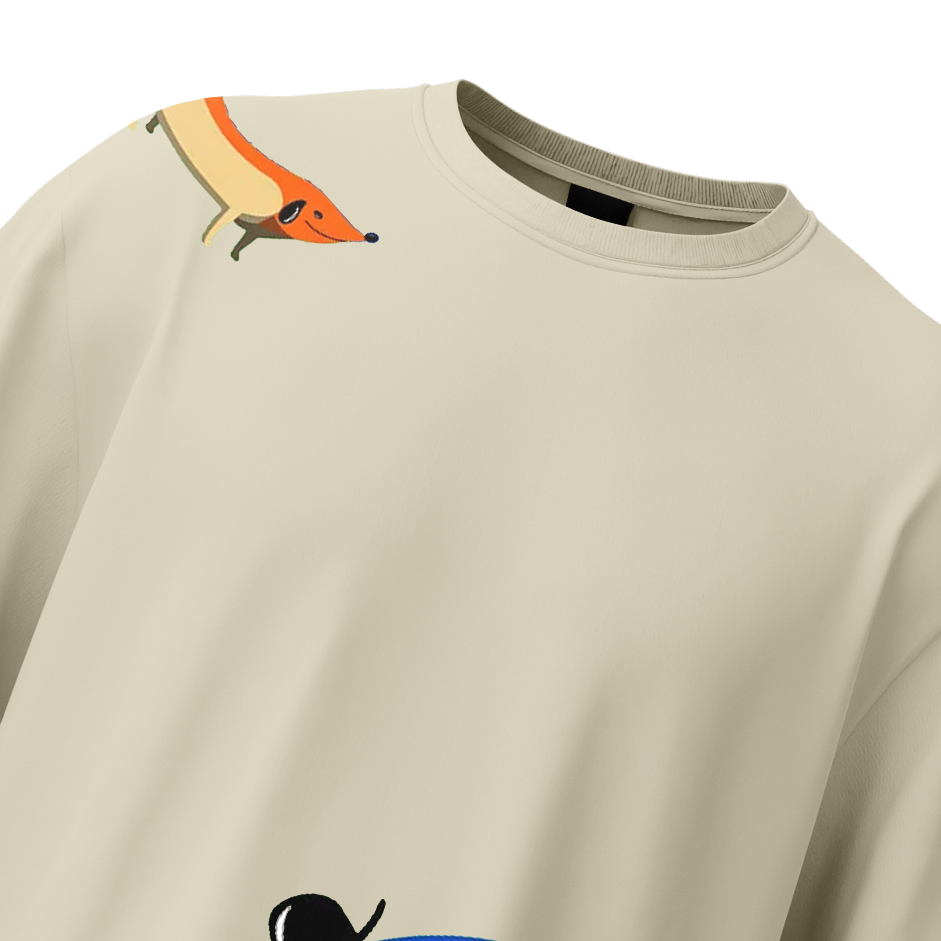 Off-white oversized unisex T-shirt with Oswald and Weenie cartoon graphic - KLOCH