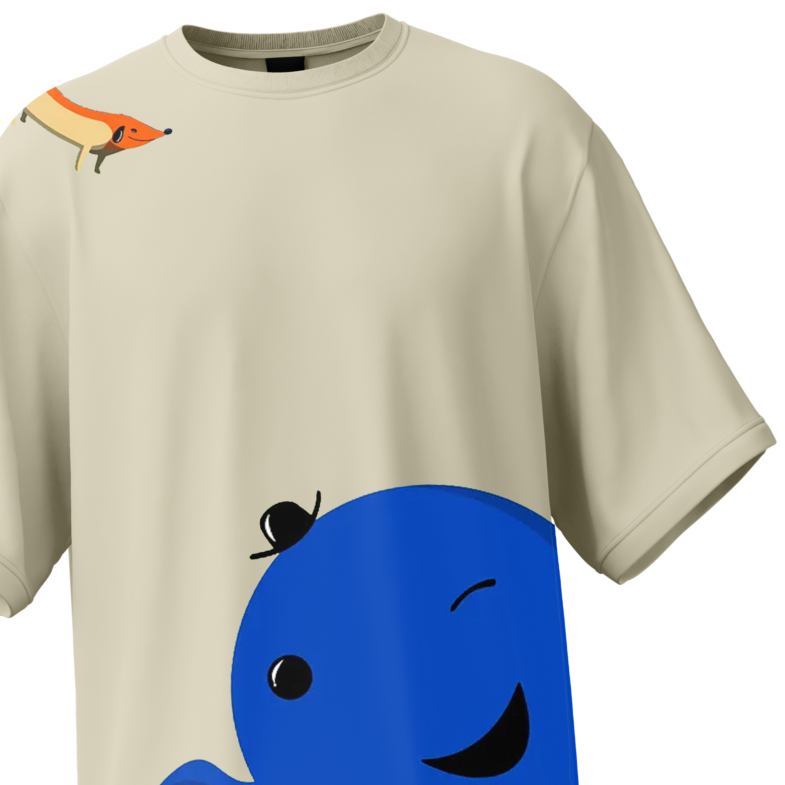 Off-white oversized unisex T-shirt with Oswald and Weenie cartoon graphic - KLOCH