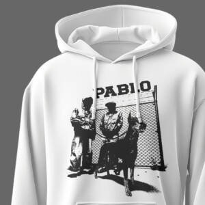White unisex cotton hoodie with pablo inspired street graphic print 300 gsm streetwear style