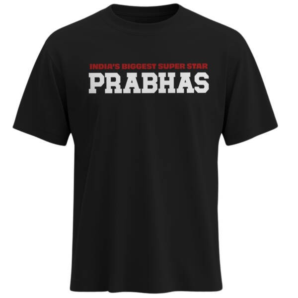 Black Rebel Star Prabhas Tribute T-Shirt with front “India’s Biggest Superstar” text and back “Rebel Won’t Anthey” graphic – Unisex Regular Fit Cotton Tee by KLOCH.