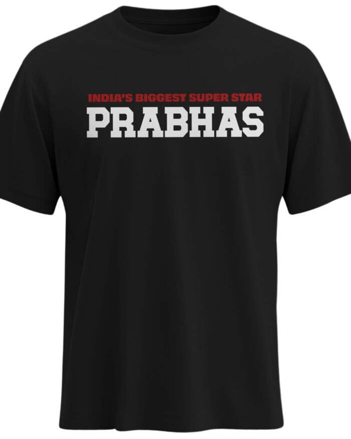 Black Rebel Star Prabhas Tribute T-Shirt with front “India’s Biggest Superstar” text and back “Rebel Won’t Anthey” graphic – Unisex Regular Fit Cotton Tee by KLOCH.