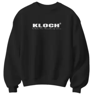 Black unisex cotton sweatshirt with KLOCH logo and rule the streets of india text 300 gsm streetwear style