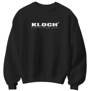 Black unisex cotton sweatshirt with KLOCH logo and rule the streets of india text 300 gsm streetwear style