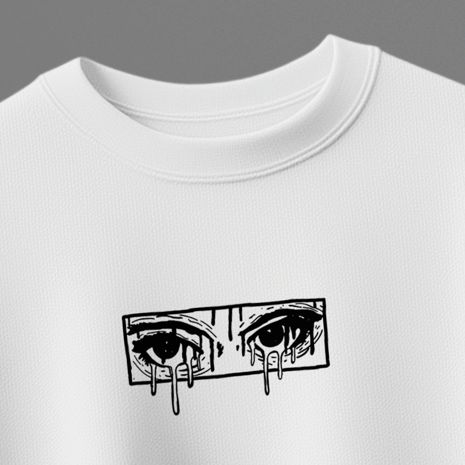 White unisex cotton sweatshirt with eye graphic and barbed wire print 300 gsm streetwear style