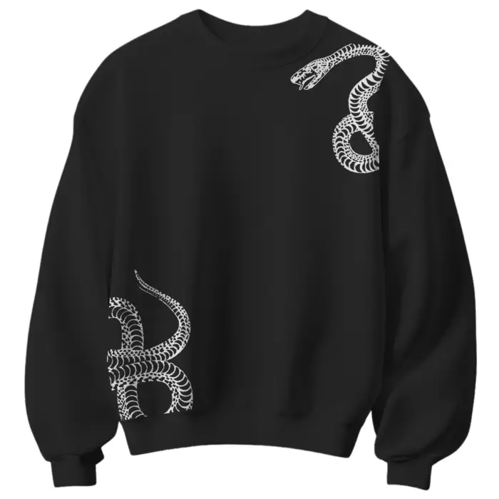 Black unisex cotton sweatshirt with white snake graphic print 300 gsm streetwear style